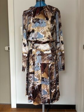 Hanley Mellon Runway 100% Silk Carwash Midi Dress 6 NWT Office Abstract